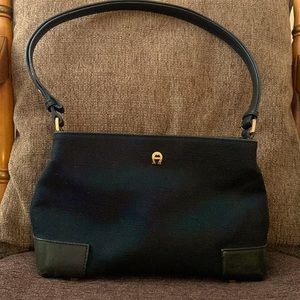 Etienne Aigner black canvas and leather hand bag
